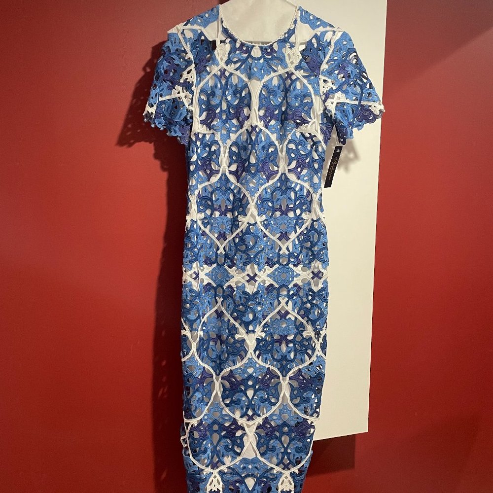 Shoshanna Midnight Kiriya Dress-Round Neckline/Short Sleeve, Lace, Fully Lined